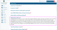 Screenshot of "Intake Forms" section of Forms page, with the "Texting Opt-in/Opt-out" form highlighted Screenshot of "Intake Forms" section of Forms page, with the "Texting Opt-in/Opt-out" form highlighted